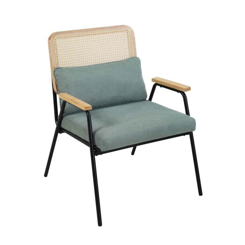 Sillón relax en acero, ratán sintético y tela.