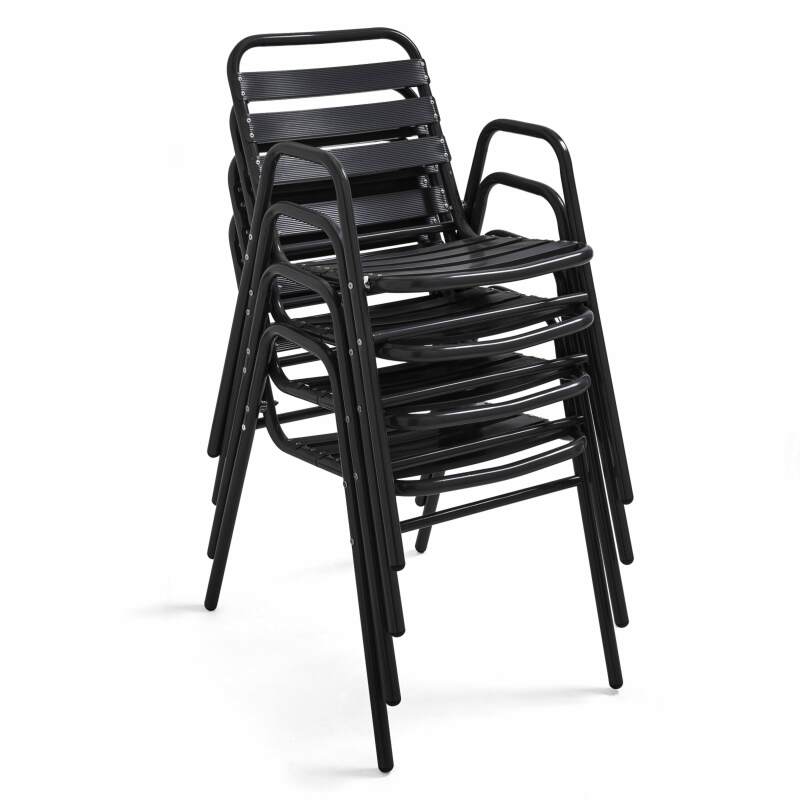 Mesa de jardín bistró gris de 70 x 70 cm y 4 sillas con reposabrazos de aluminio (6/7)