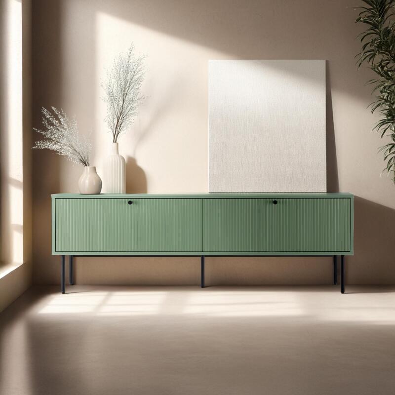 Mueble TV de acero y MDF con decoración en melamina FSC® 150 cm