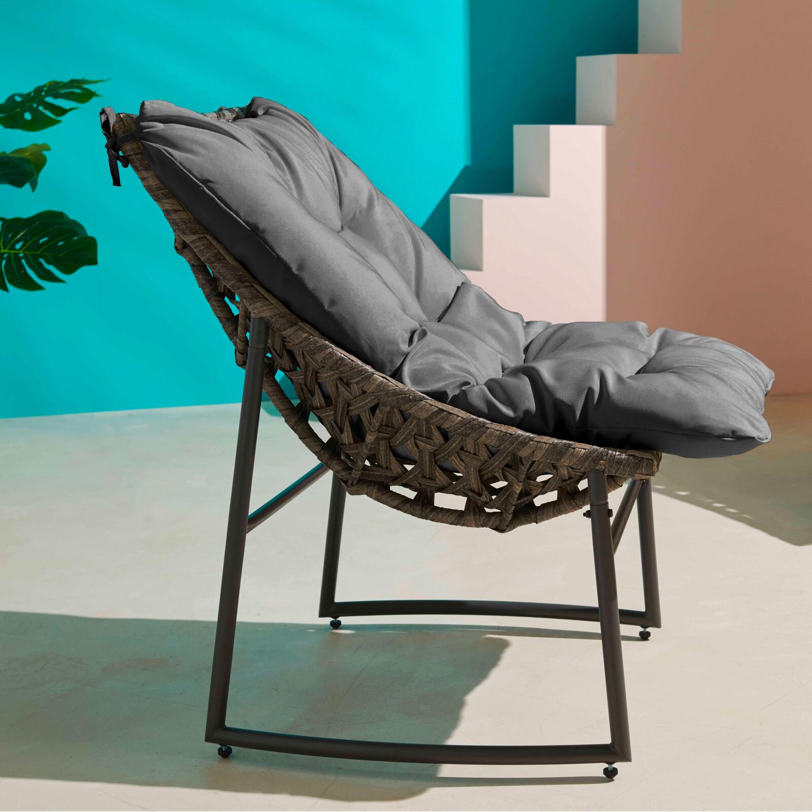 Conjunto de jardín bajo 4 plazas con cojines compuesto de un sofá, 2 sillones y una mesa de centro