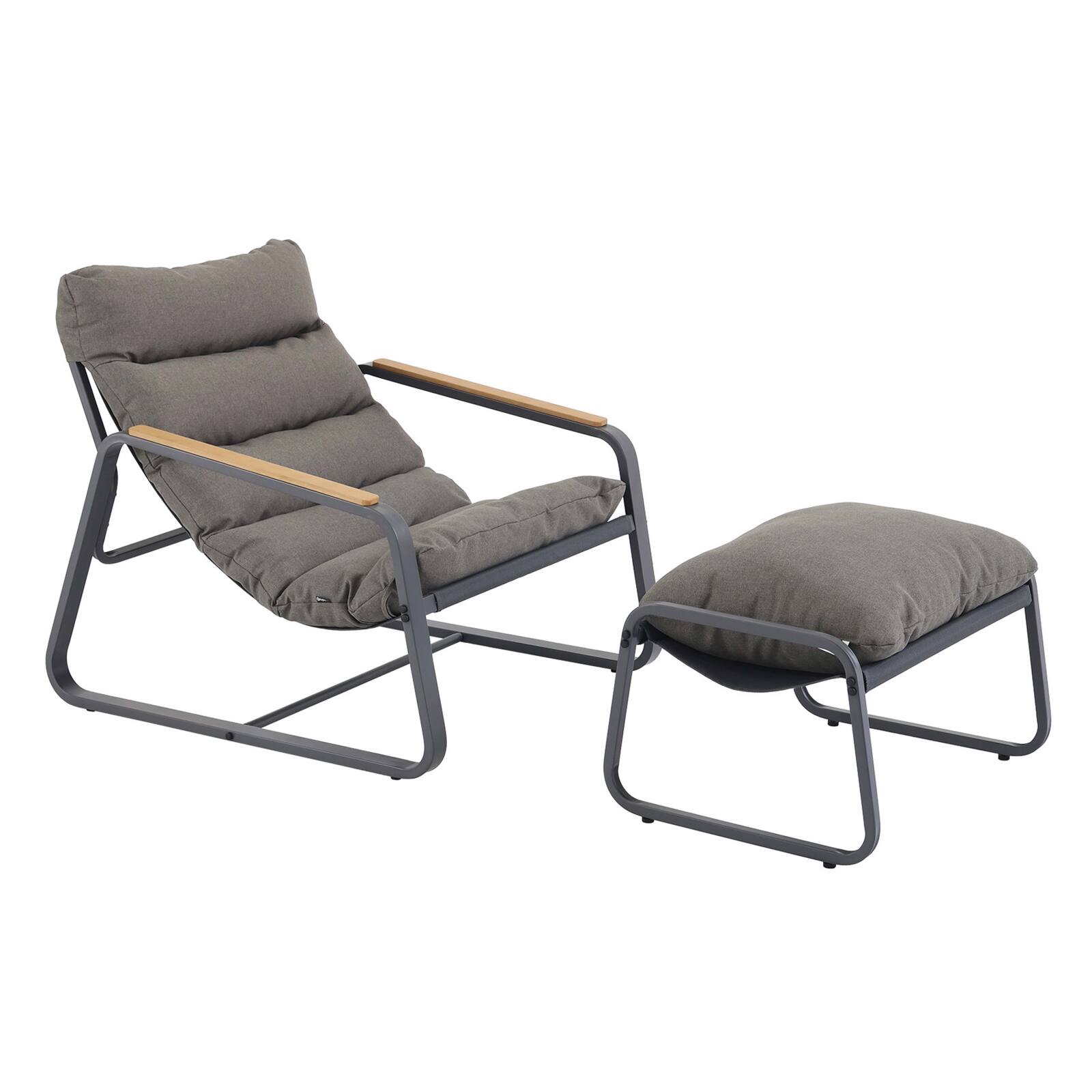 Sillón relax en acero y textileno con reposapiés.