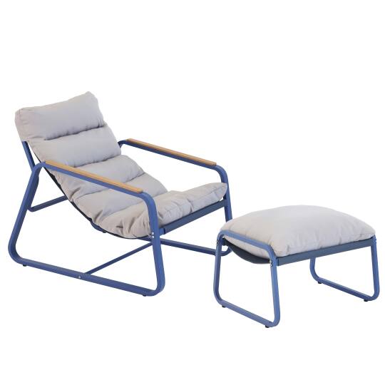 Sillón relax en acero y textileno con reposapiés.