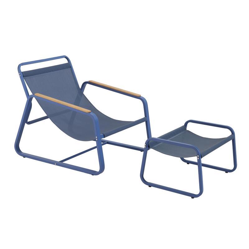 Sillón relax en acero y textileno con reposapiés.