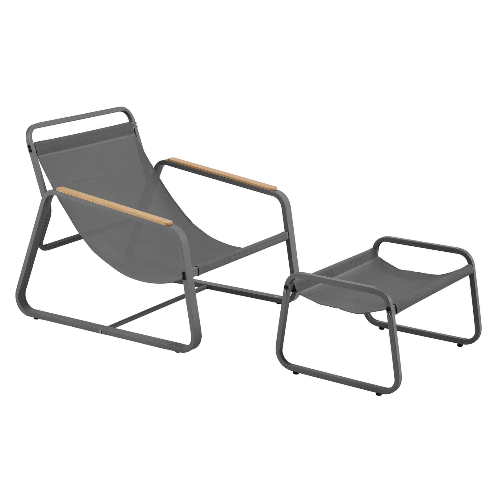 Sillón relax en acero y textileno con reposapiés.