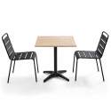 Mesa cuadrada de madera 70 x 70 cm y 2 sillas de metal