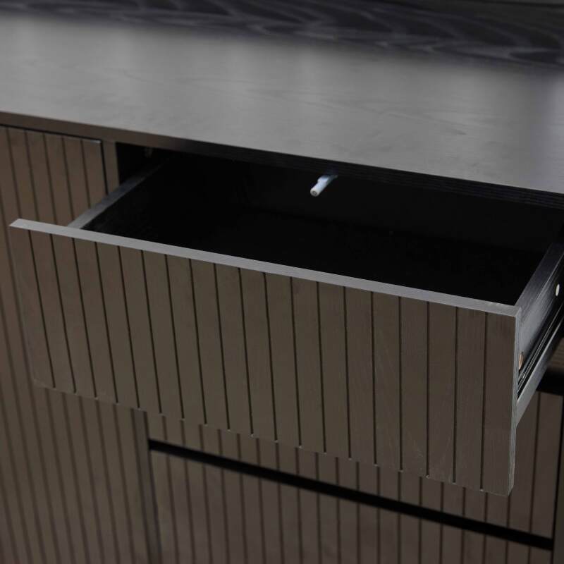 Aparador 2 puertas y 3 cajones en acero y decoración melamina MDF 150 cm (5/7)