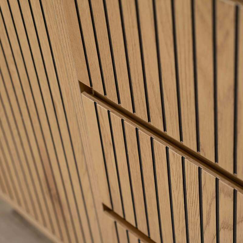 Aparador 2 puertas y 3 cajones en acero y decoración melamina MDF 150 cm (7/8)