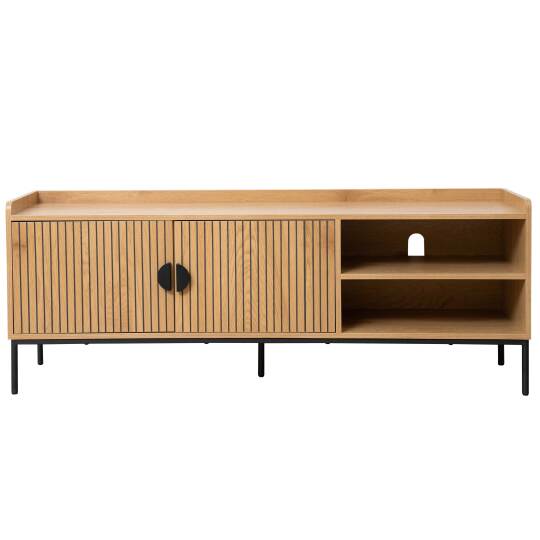 Mueble TV negro de efecto madera y listones 150 cm | Oviala