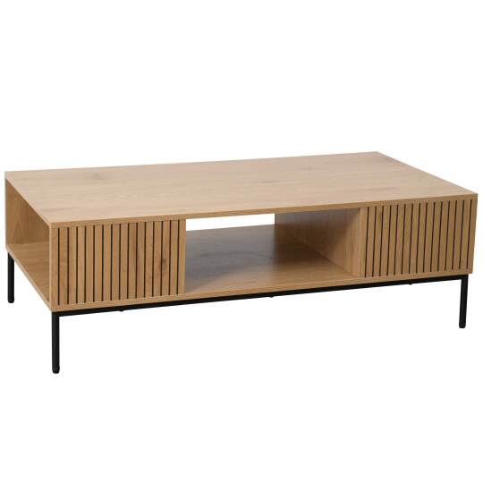 Mesa de centro de metal y efecto madera rectangular 120x60 cm | Oviala