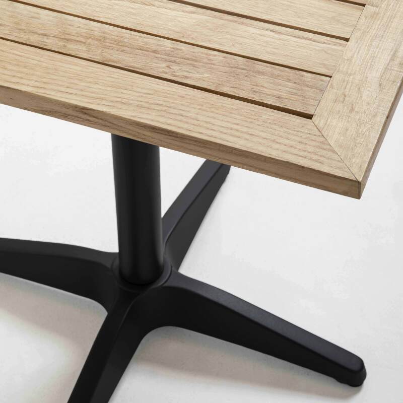 Mesa de terraza cuadrada de madera 70 x 70 cm y 4 sillas de aluminio