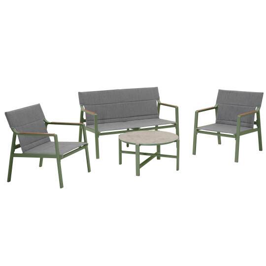 Mueble de jardín de aluminio de 4 plazas con 1 sofá, 2 sillones y mesa de centro