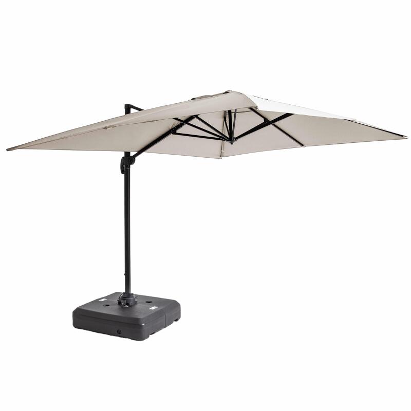 Parasol excéntrico y rotación de 360° de conjunto (4 x 3m) y base con ruedas de 100L para contrapesar