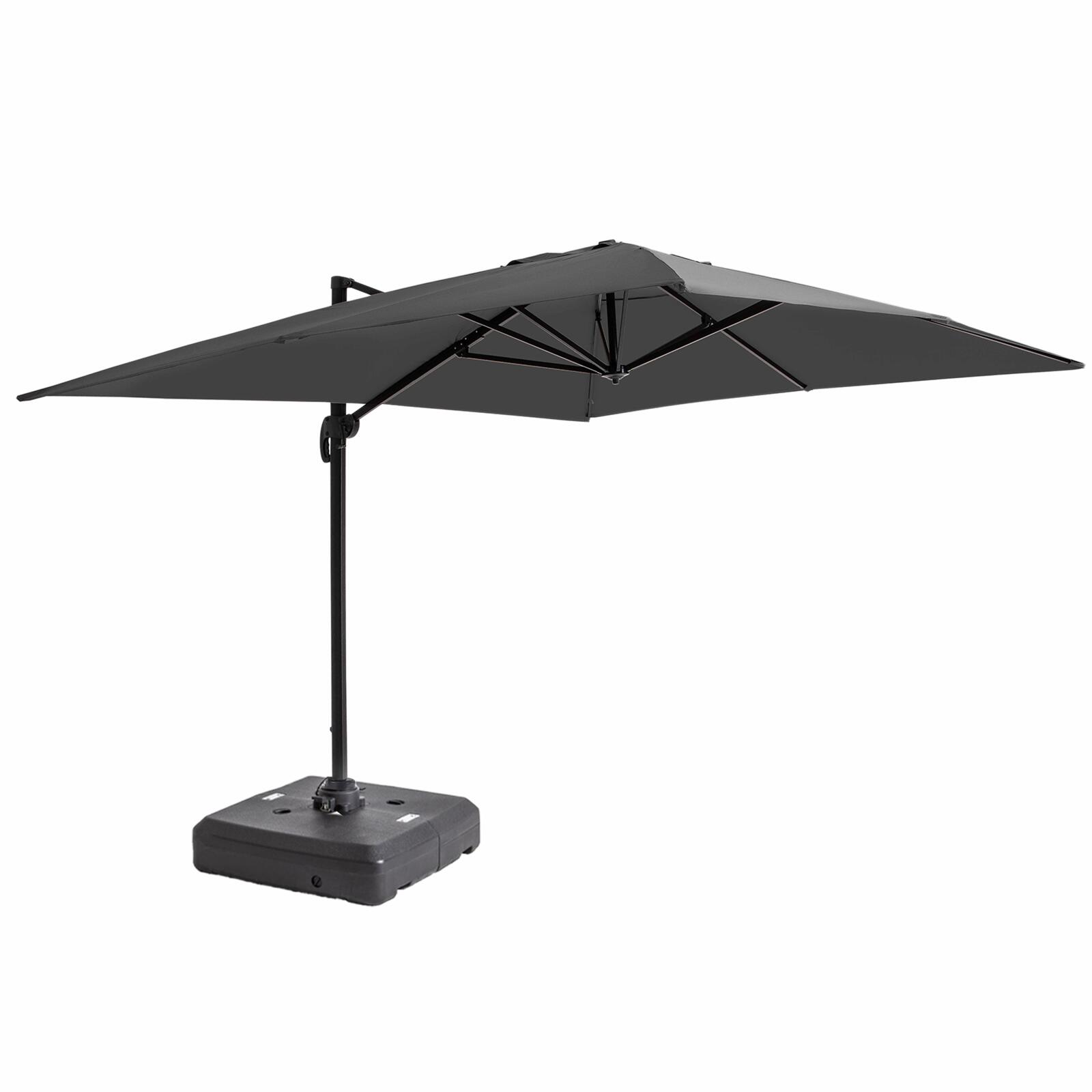 Parasol excéntrico y rotación de 360° de conjunto (4 x 3m) y base con ruedas de 100L para contrapesar