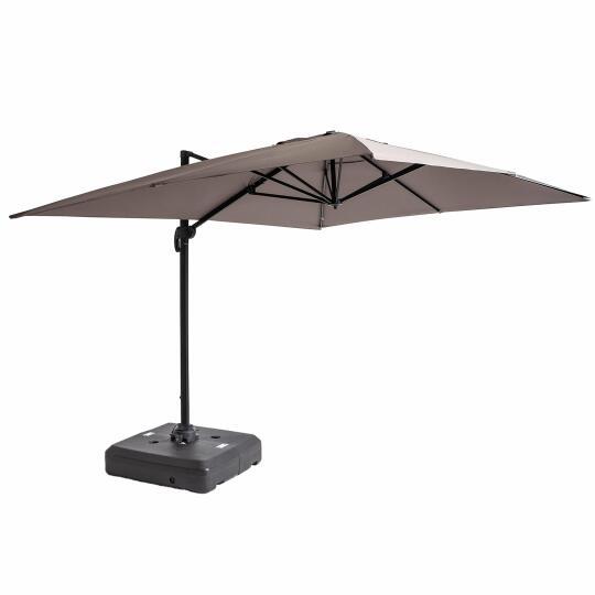 Parasol excéntrico y rotación de 360° de conjunto (4 x 3m) y base con ruedas de 100L para contrapesar