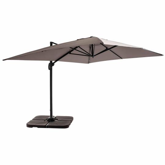 Parasol excéntrico 4x3 m rectangular inclinable giratorio 360° y 4 losas de lastre rellenables | Oviala