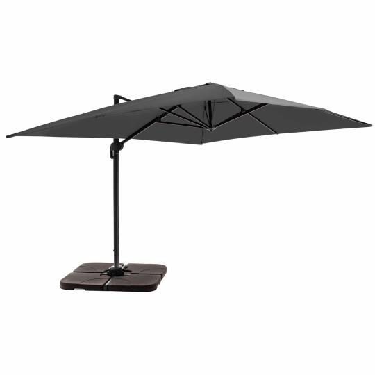 Parasol excéntrico 4x3 m rectangular inclinable giratorio 360° y 4 losas de lastre rellenables | Oviala