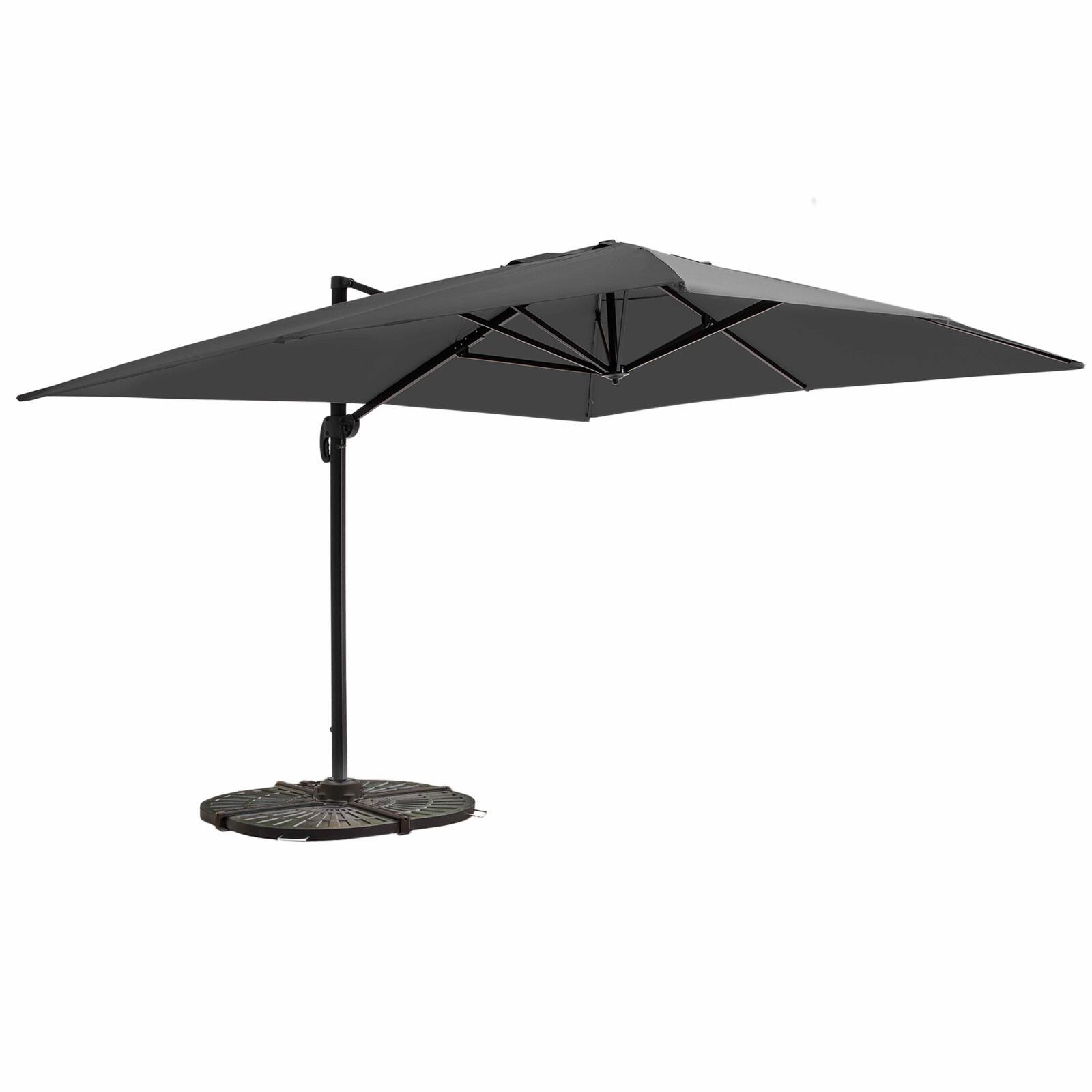 Parasol excéntrico inclinable y rotación de 360° (4 x 3 m) y 4 losas lastradas