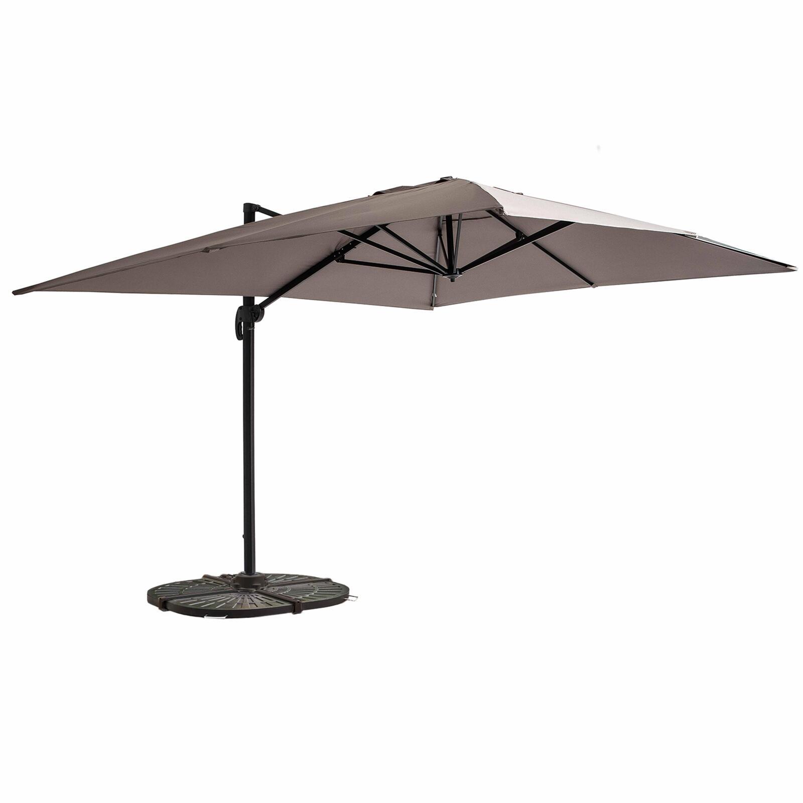 Parasol excéntrico inclinable y rotación de 360° (4 x 3 m) y 4 losas lastradas