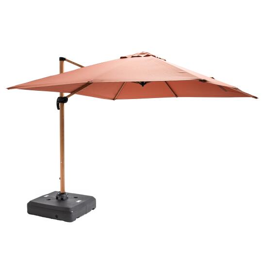 Parasol excéntrico rotación de 360° (3 x 3m) y base con ruedas de 100L para contrapesar
