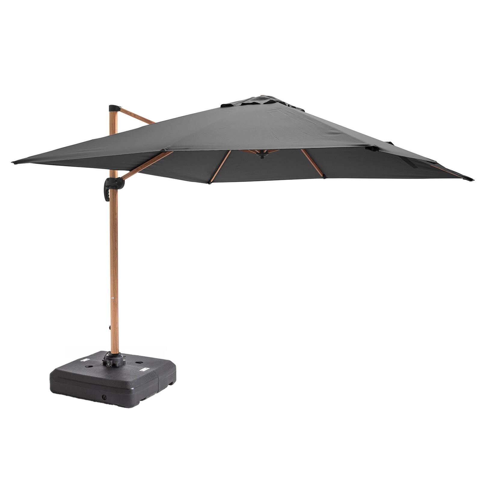 Parasol excéntrico rotación de 360° (3 x 3m) y base con ruedas de 100L para contrapesar