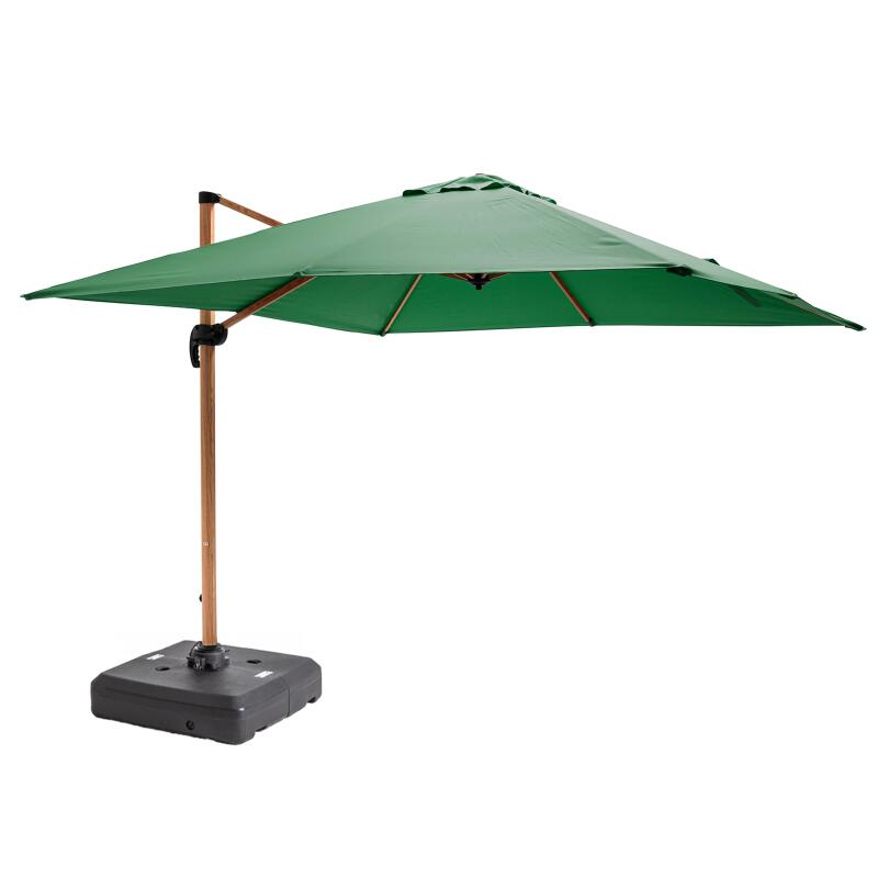 Parasol excéntrico rotación de 360° (3 x 3m) y base con ruedas de 100L para contrapesar