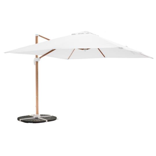 Parasol excéntrico inclinable y rotación de 360° cuadrado (3 x 3 m) y 4 losas lastradas