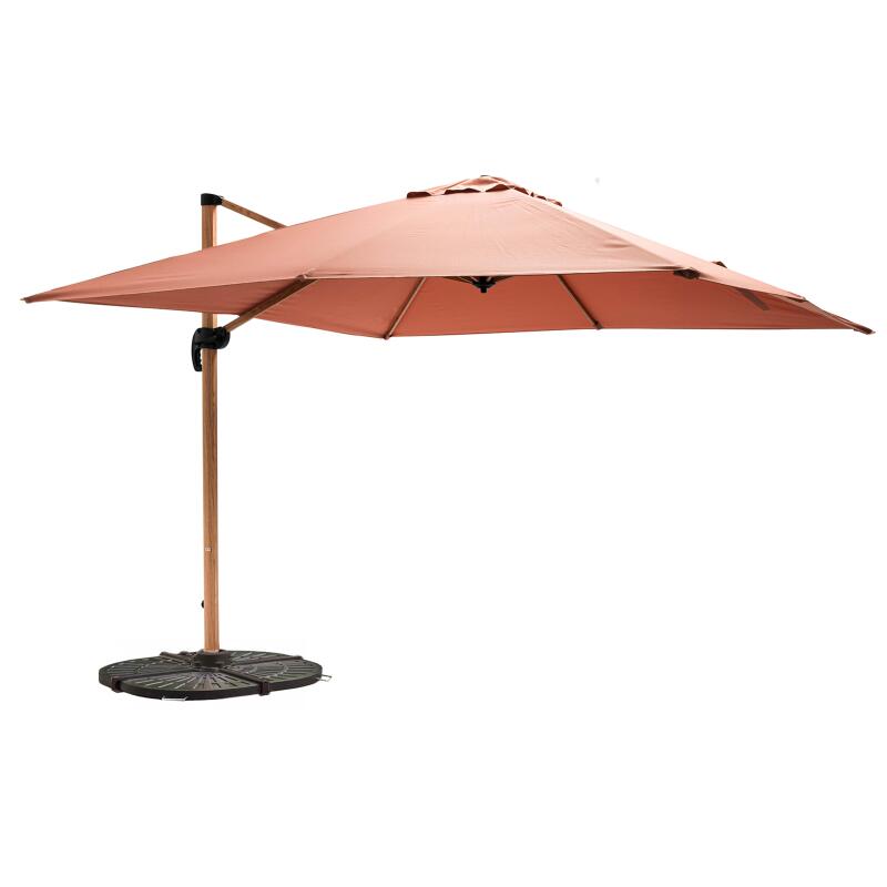 Parasol excéntrico inclinable y rotación de 360° cuadrado (3 x 3 m) y 4 losas lastradas