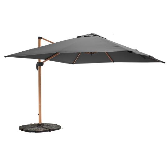 Parasol excéntrico inclinable y rotación de 360° cuadrado (3 x 3 m) y 4 losas lastradas