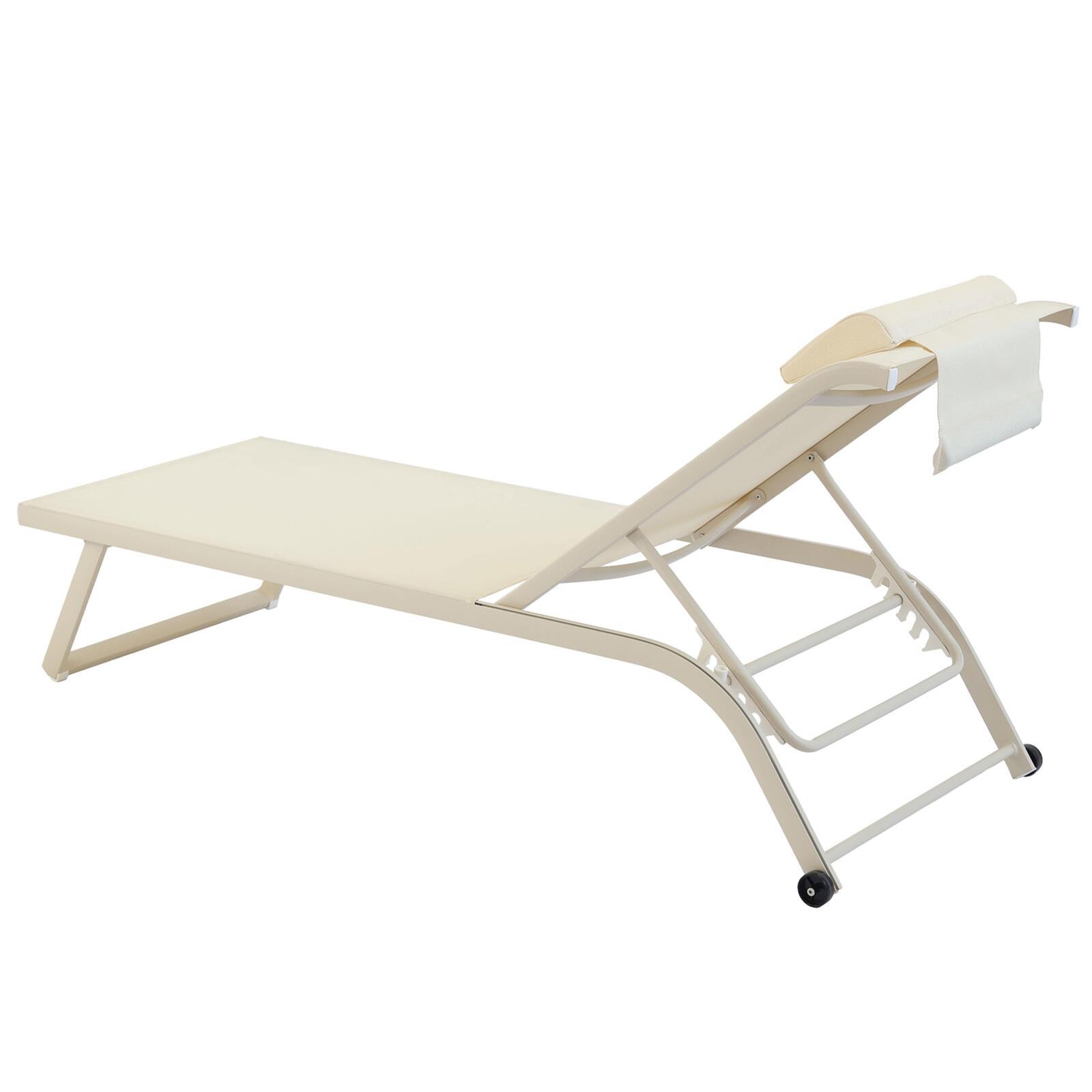 Juego de 2 tumbonas de aluminio con ruedas, reclinables en 4 posiciones