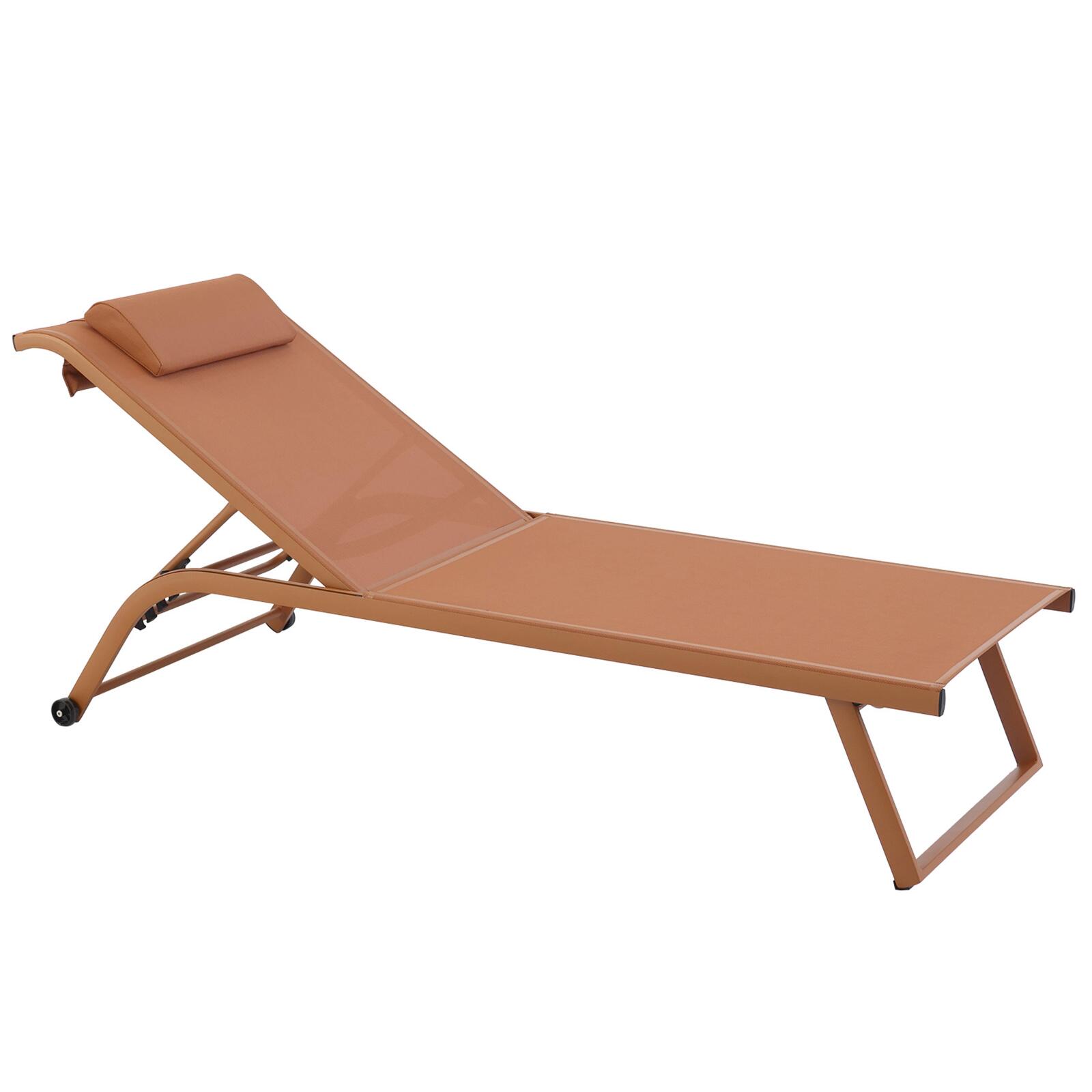 Juego de 2 tumbonas de aluminio con ruedas, reclinables en 4 posiciones