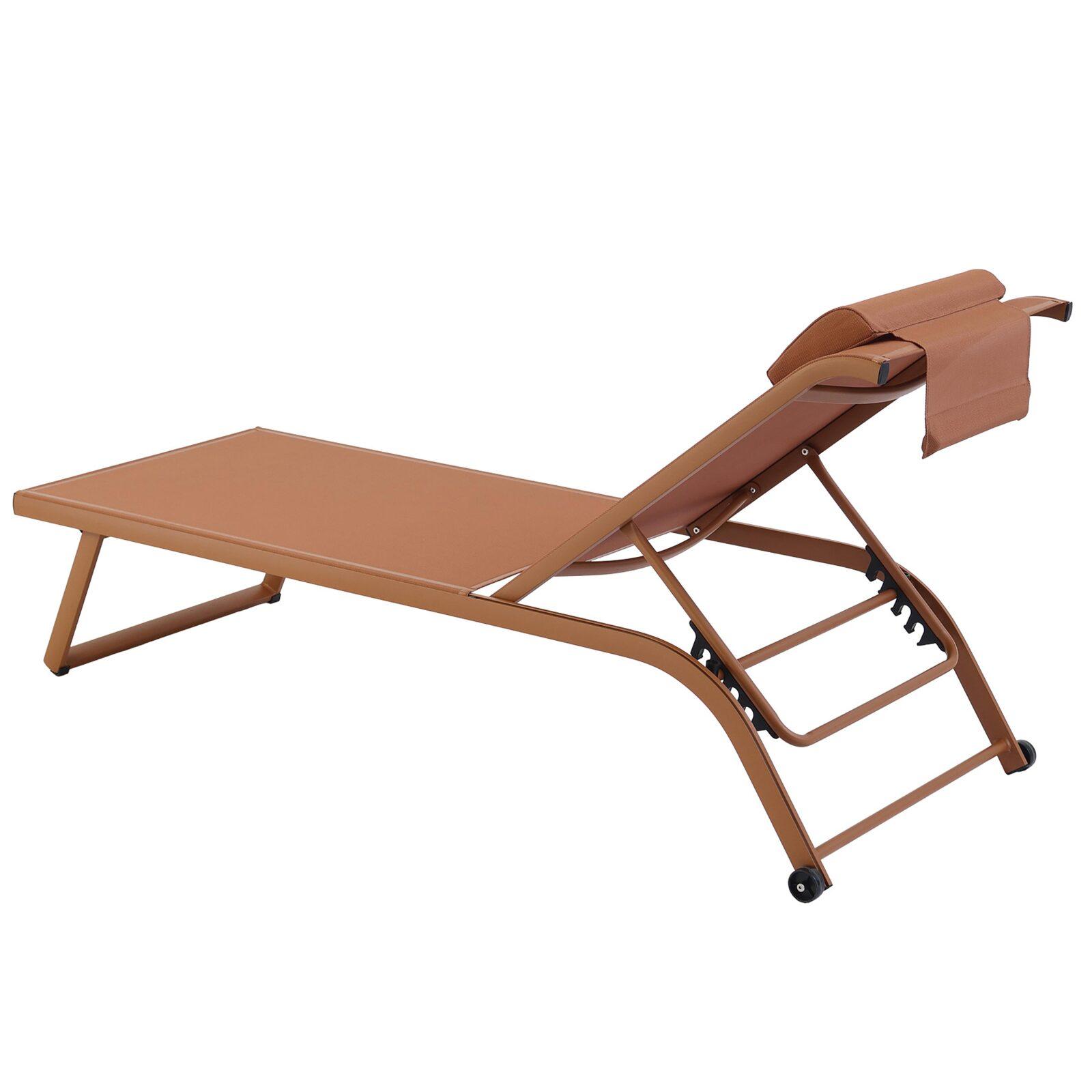 Juego de 2 tumbonas de aluminio con ruedas, reclinables en 4 posiciones
