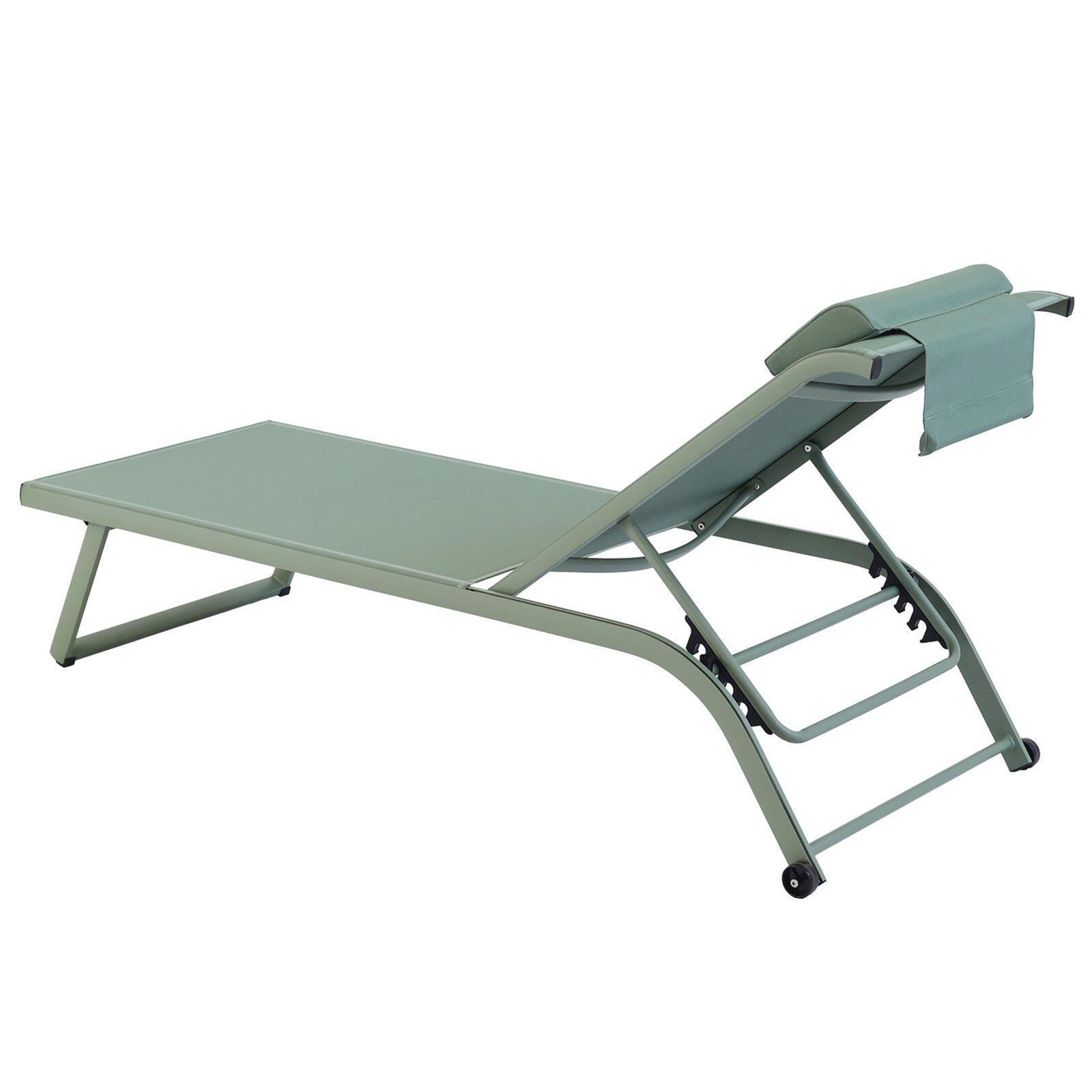 Juego de 2 tumbonas de aluminio con ruedas, reclinables en 4 posiciones