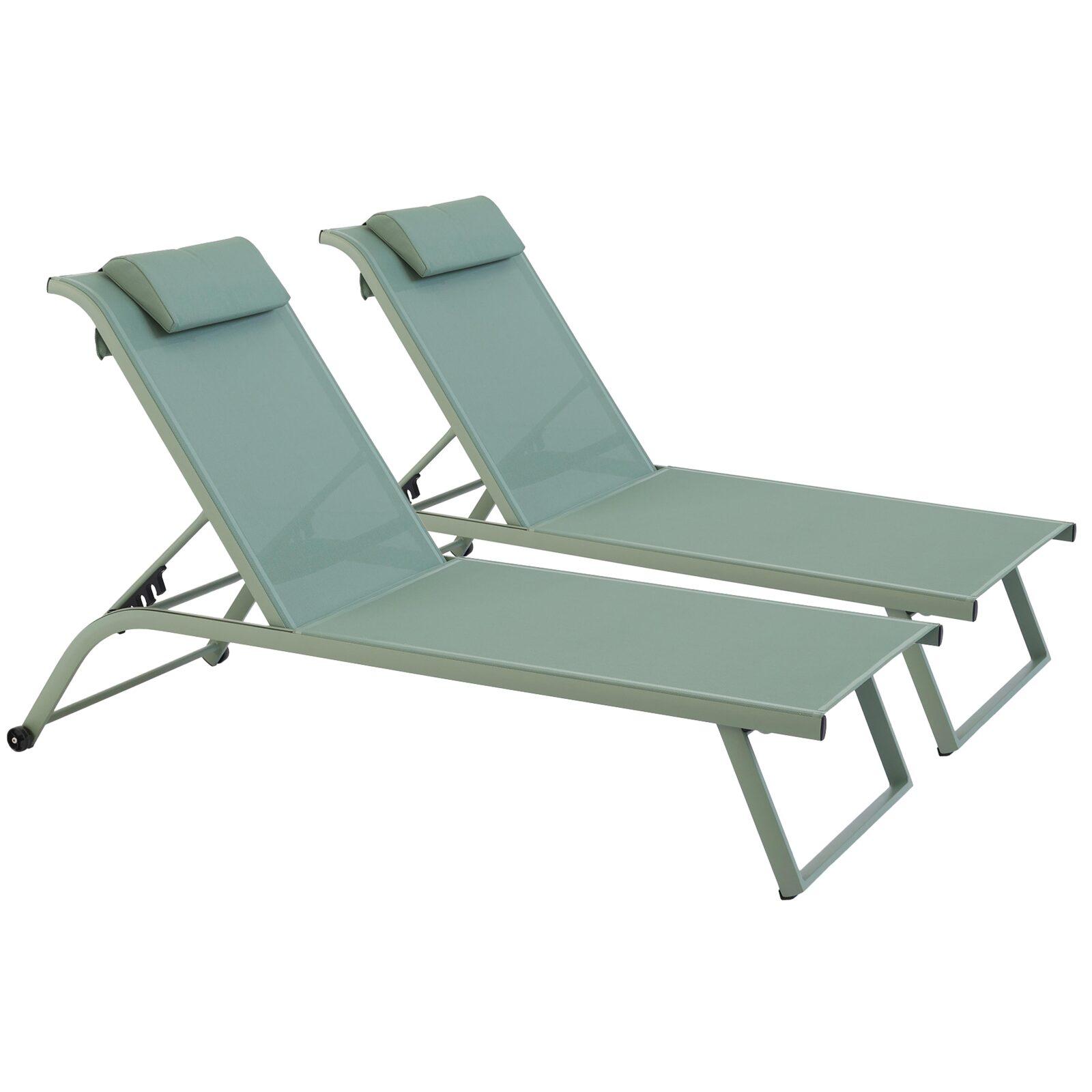 Juego de 2 tumbonas de aluminio con ruedas, reclinables en 4 posiciones