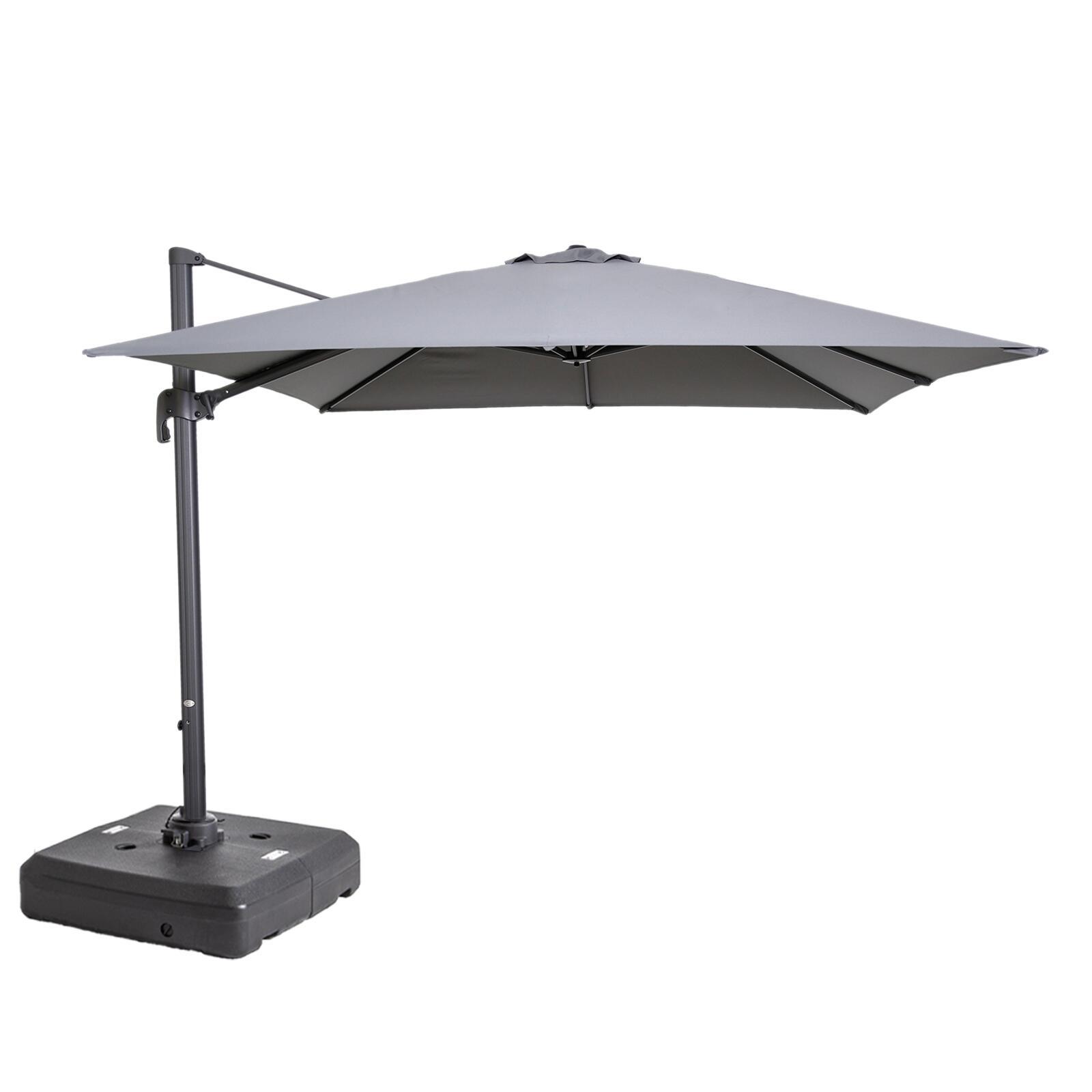 Parasol excéntrico (3 x 3m) giratorio 360° y Base con ruedas de 100 L para contrapesar