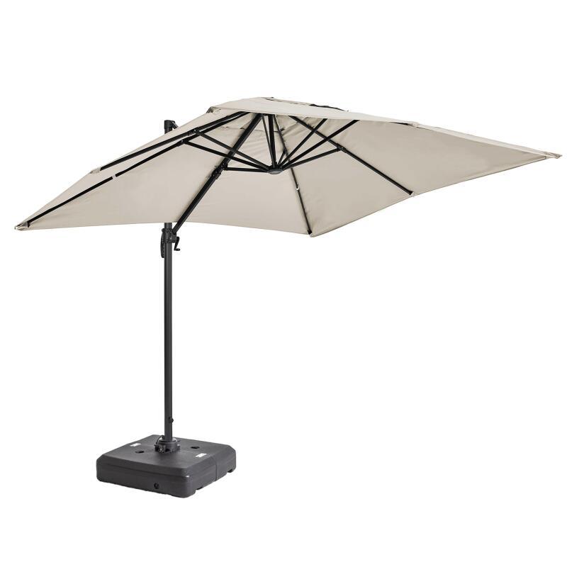 Parasol excéntrico rectangular giratorio 360° (2 x 3m) y base con ruedas de 100L para contrapeso