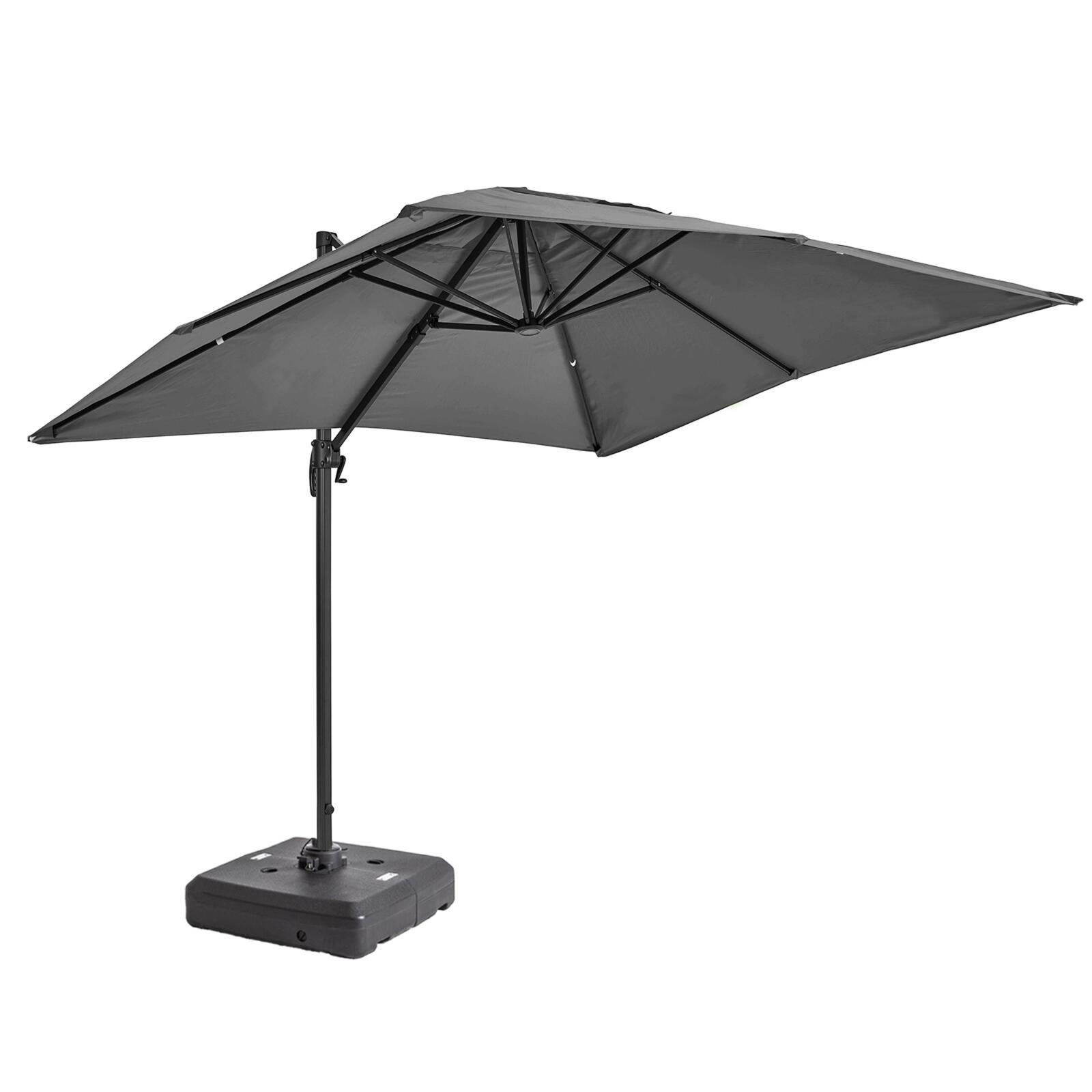 Parasol excéntrico rectangular giratorio 360° (2 x 3m) y base con ruedas de 100L para contrapeso