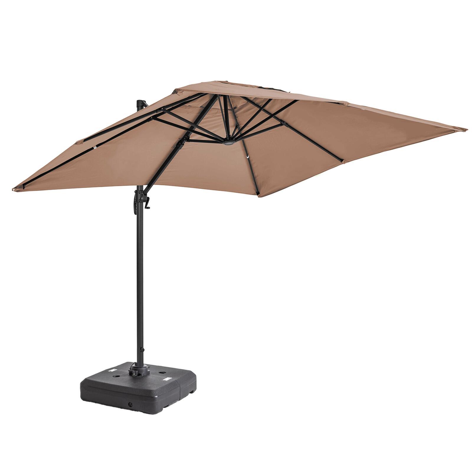 Parasol excéntrico rectangular giratorio 360° (2 x 3m) y base con ruedas de 100L para contrapeso