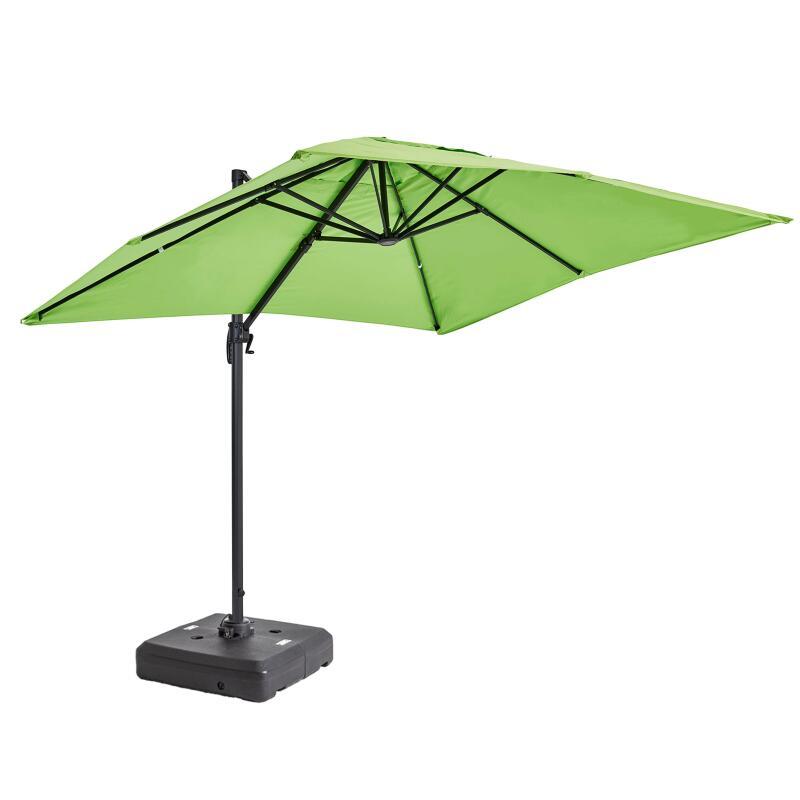Parasol excéntrico rectangular giratorio 360° (2 x 3m) y base con ruedas de 100L para contrapeso