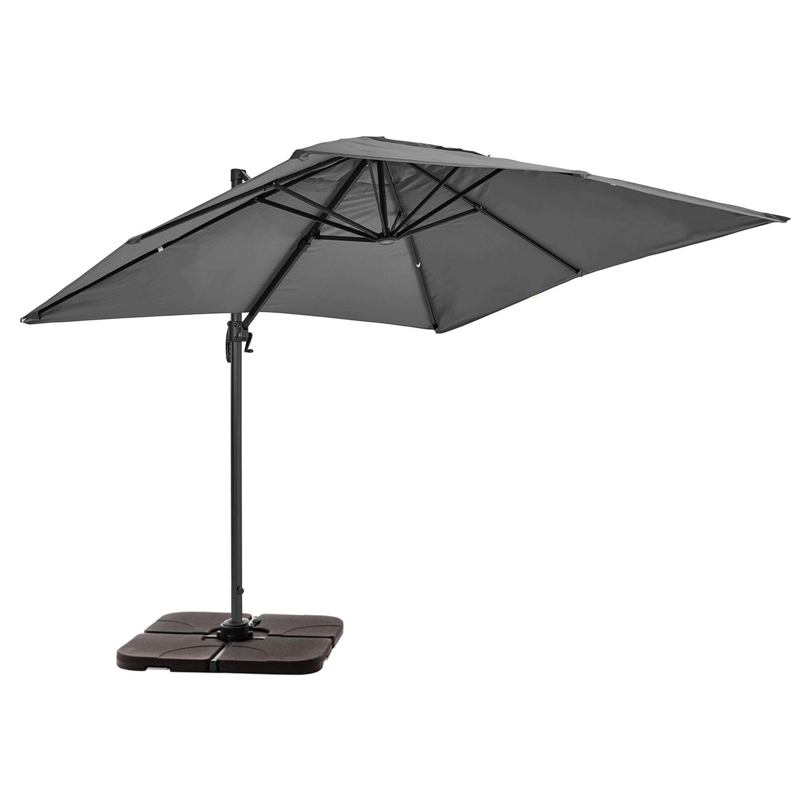Parasol excéntrico rectangular (2x3m) giratorio 360° y 4 losas para rellenar y estabilizar