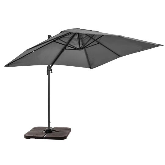 Parasol excéntrico 2x3 m rectangular inclinable giratorio 360° y 4 losas de lastre rellenables | Oviala