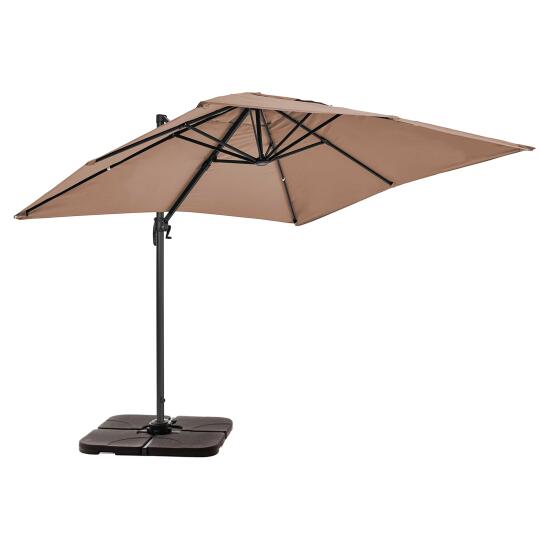 Parasol excéntrico rectangular (2x3m) giratorio 360° y 4 losas para rellenar y estabilizar