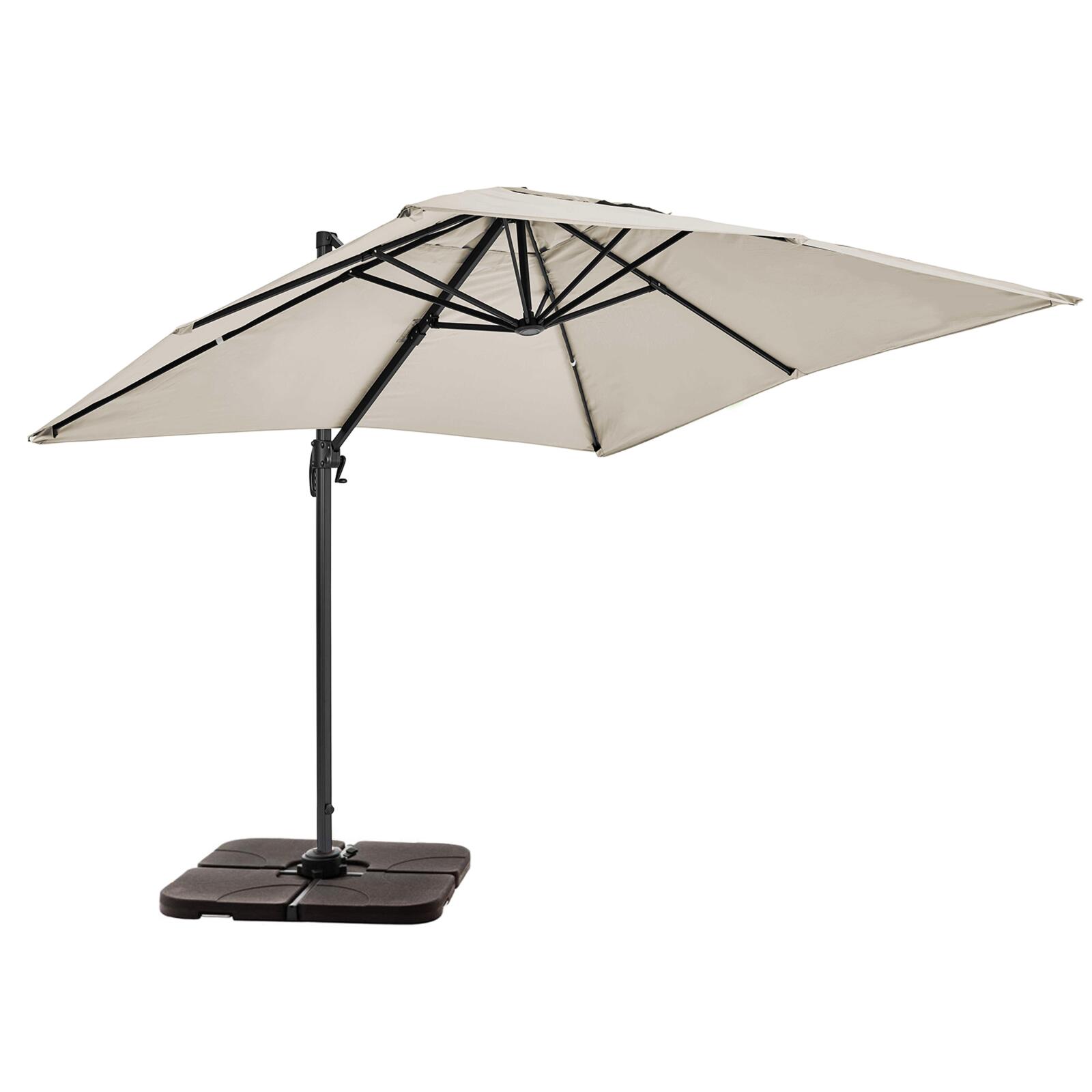 Parasol excéntrico rectangular (2x3m) giratorio 360° y 4 losas para rellenar y estabilizar