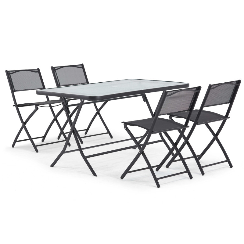 Mesa de jardín rectangular 130x80 cm y 4 sillas plegables