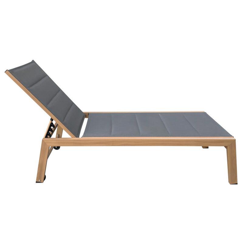 Conjunto de 2 tumbonas de aluminio efecto madera con ruedas, reclinables 5 posiciones