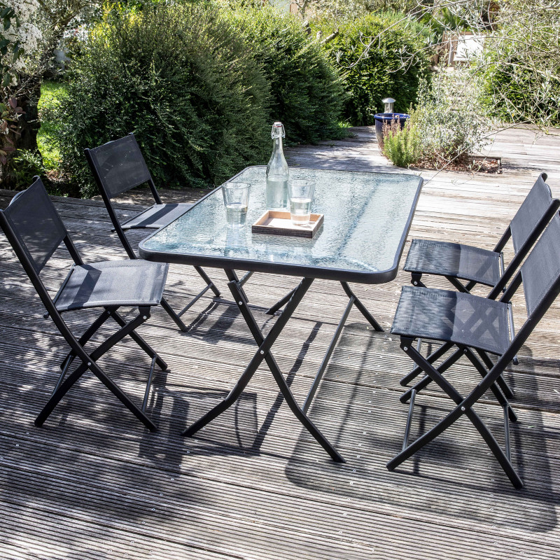 S t Volver a llamar capa Mesa de jardín rectangular 130 x 80 cm y 4 sillas plegables | Oviala