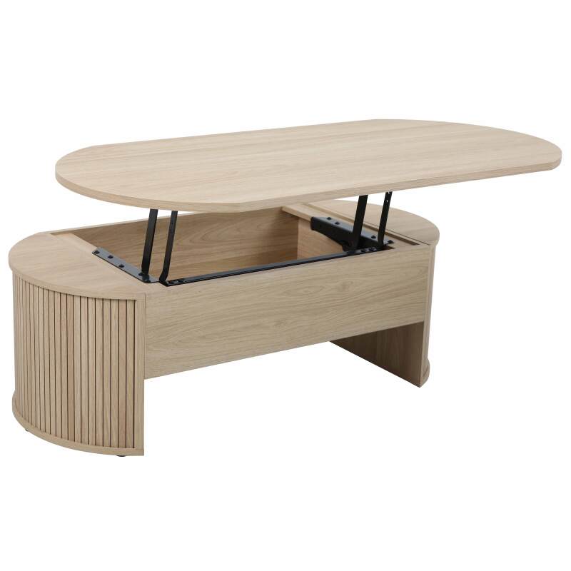 Mesa de centro elevable ovalada de melamina efecto madera