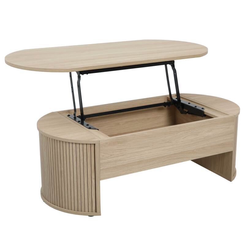 Mesa de centro elevable ovalada de melamina efecto madera