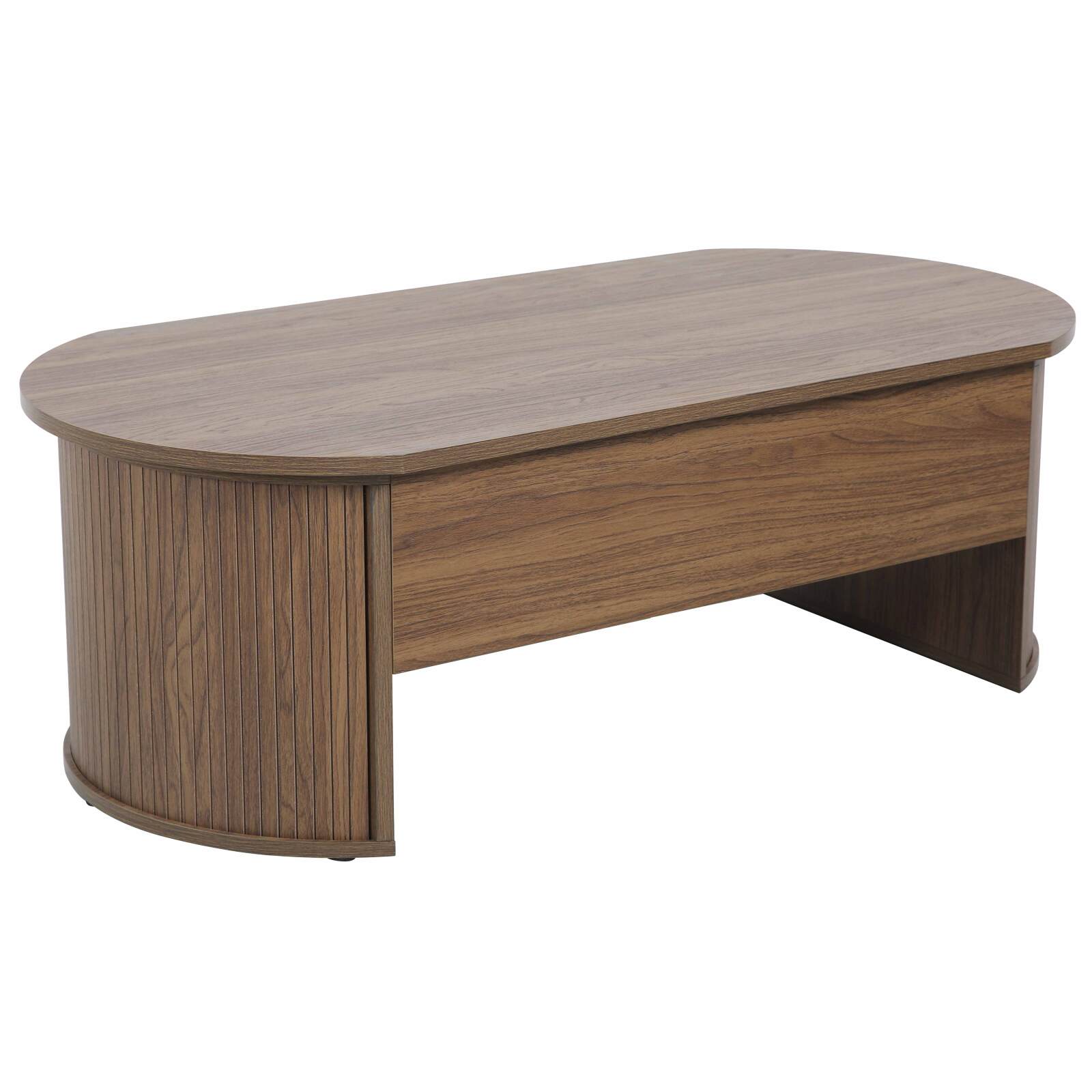 Mesa de centro elevable ovalada de melamina efecto madera