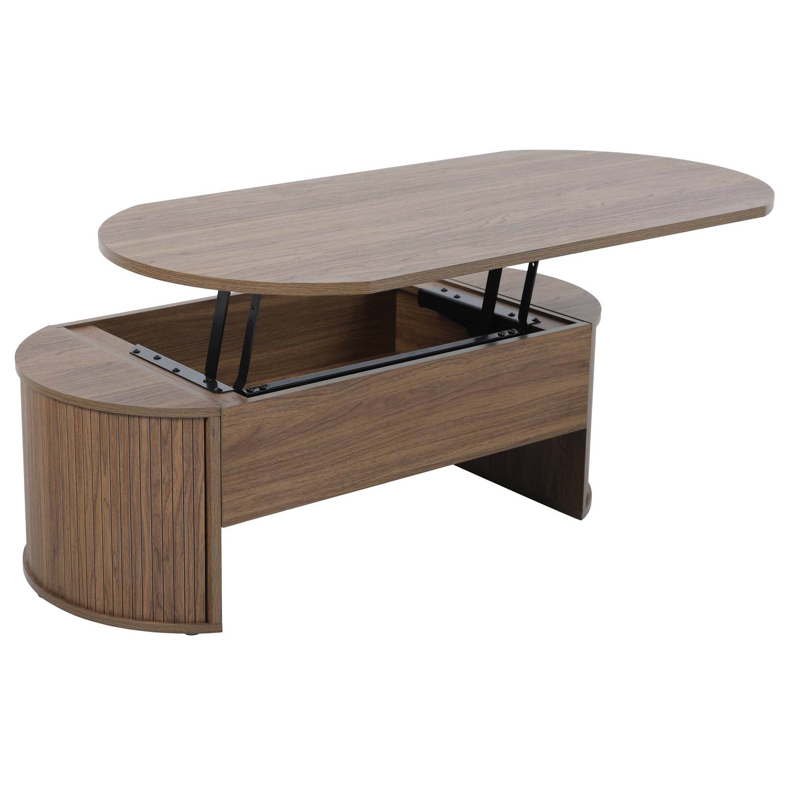 Mesa de centro elevable ovalada de melamina efecto madera
