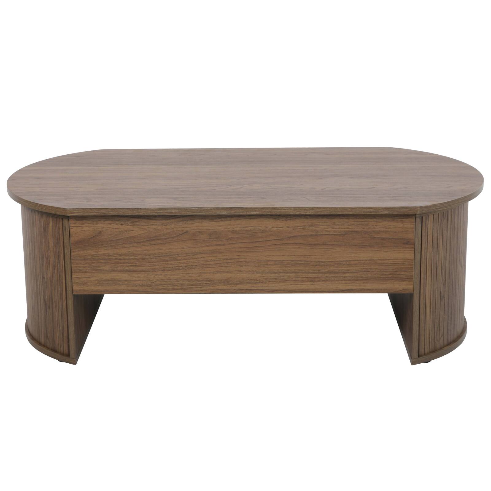 Mesa de centro elevable ovalada de melamina efecto madera